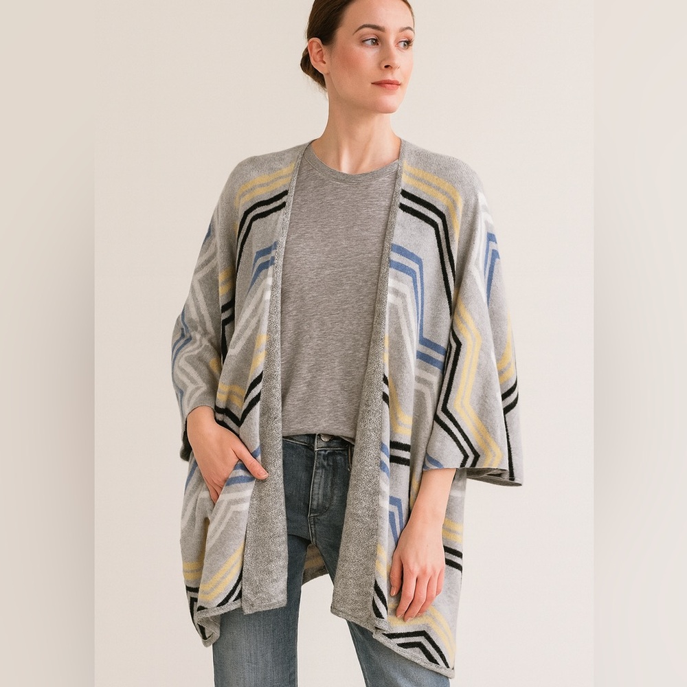 Talbots Chevron Knit Open Front Kimono Cardigan Casual Boho Oversized Cozy OS